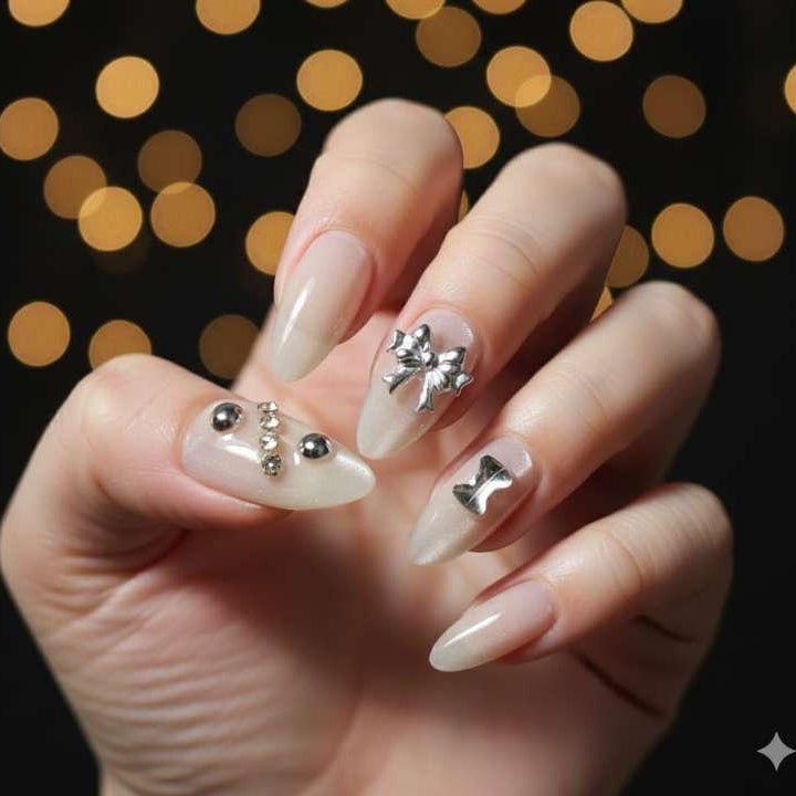 Silver Grace Press-On Nails by Aznik Aesthetics 💎