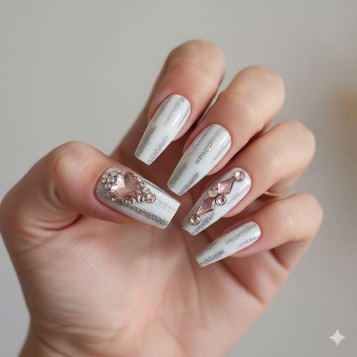 Silver Blush Royale Press-On Nails by Aznik Aesthetics ✨